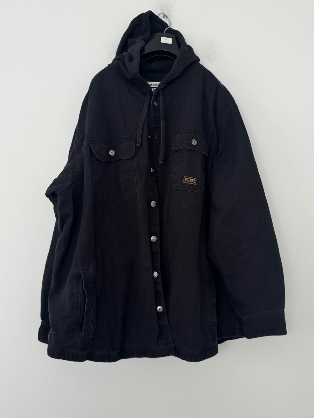 Duluth Trading Hooded Jacket Men 3XL Black Original Fire Hose Coat Canvas Work